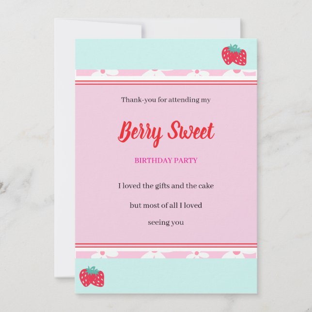 Girl's Berry Sweet Party Flat Dankeschön-Karte Dankeskarte (Vorderseite)