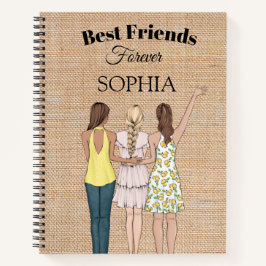 Girls Best Friends Rustic Hessian Spiral Notebook Notizbuch
