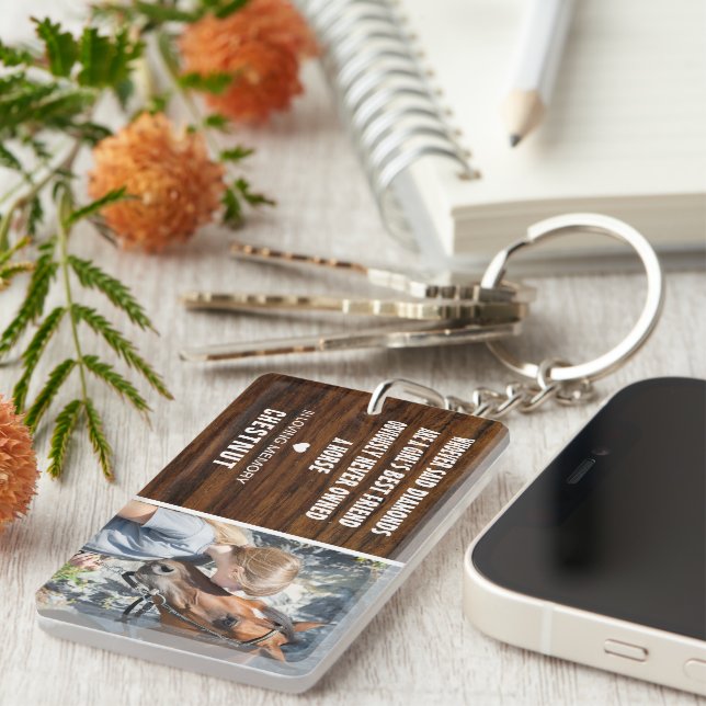 Girls bester Freund | Rustic Horse Foto Memorial Schlüsselanhänger (Vorderseite rechts)
