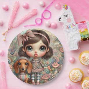 Girl's Big Eyes Dackel Party Paper Teller