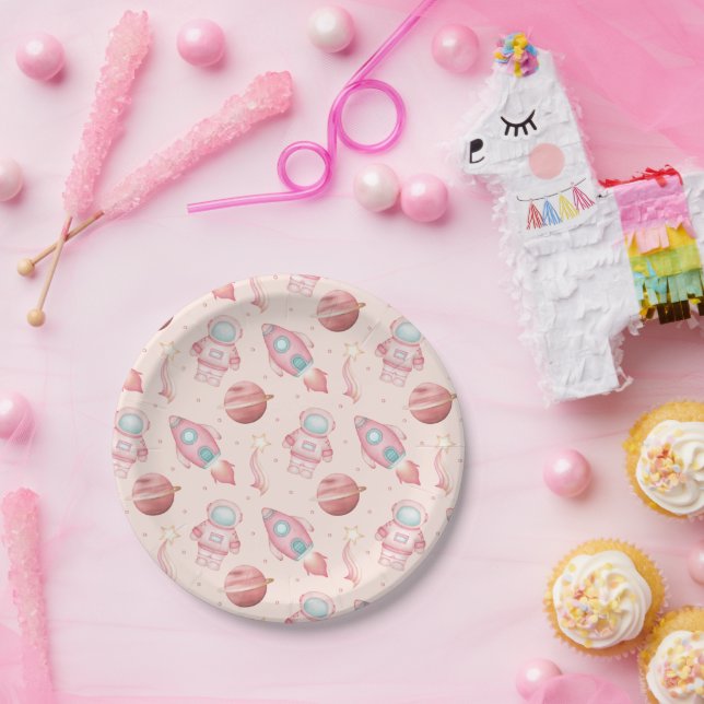 Girls Birthday Kids Pink Astronaut Pappteller (Party)