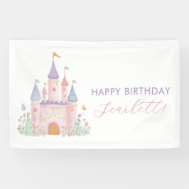Girls Birthday Party Banner Princess Pastel Castle