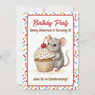 Girl's Birthday Party | Mouse & Cupcake Themed Einladung