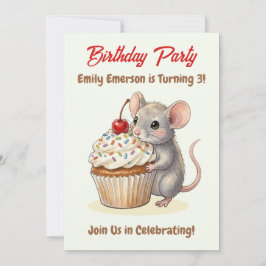 Girl's Birthday Party | Mouse & Cupcake Themed Einladung