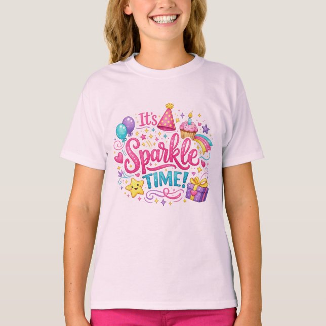 Girls Birthday Sparkle Time Cute Party Shirt (Vorderseite)