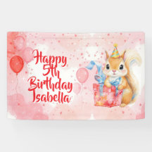 Girl's Birthday Squirrel themed Pink and Red