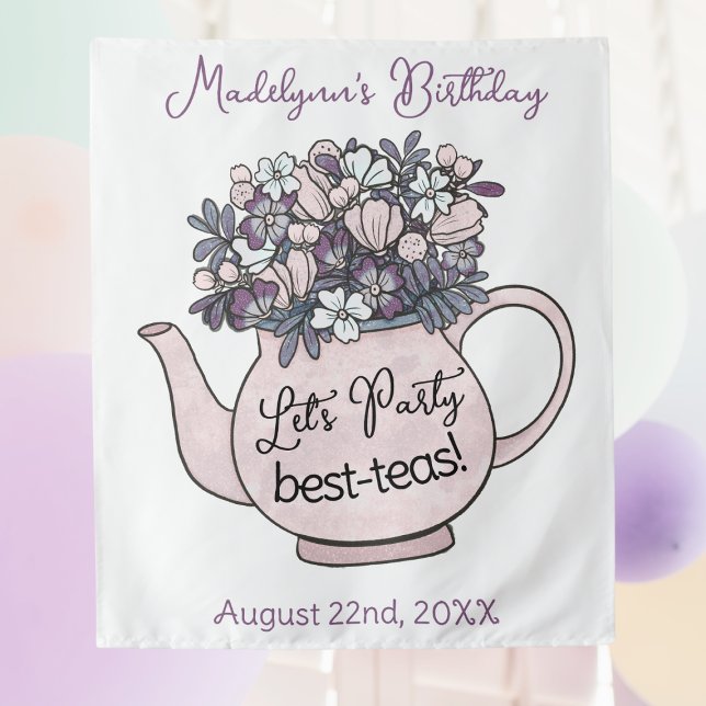 Girl's Birthday Tea Party Let's Party Wandteppich (Girls Birthday Tea Party Backdrop)