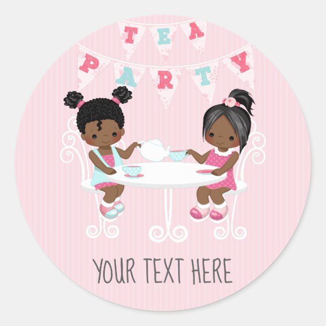 Girl's Birthday Tea Party Shabby-Chic Personalisie Runder Aufkleber (Vorderseite)