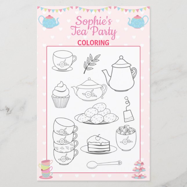 Girls Birthday Tee Party Coloring Page (Vorderseite)