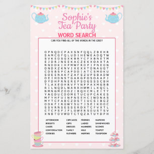 Girls Birthday Tee Party Word Search