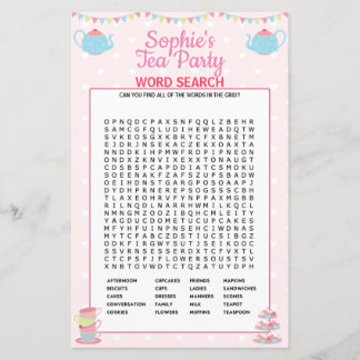 Girls Birthday Tee Party Word Search