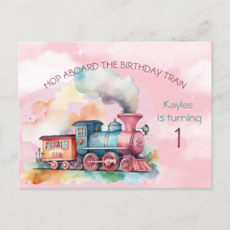 Girls Birthday Train Einladung Postkarte