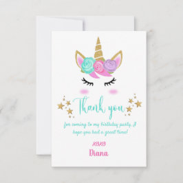 Girl's Birthday Unicorn Thema Dankeskarte