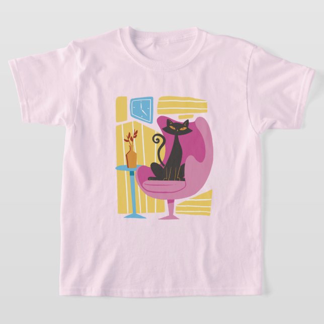 Girl's Black Cat Abstract T-Shirt (Ablage )