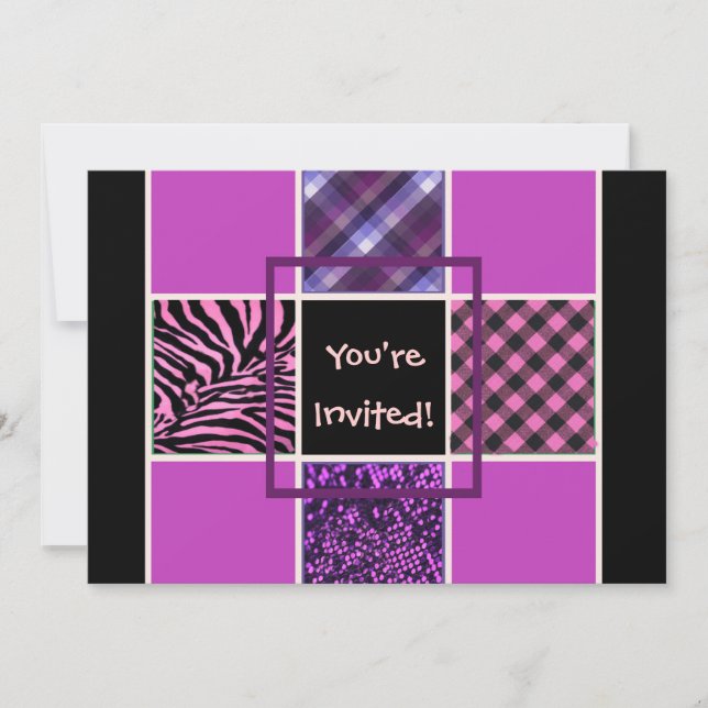 Girls Black Fun Mix Geburtstag Einladungen (Vorderseite)
