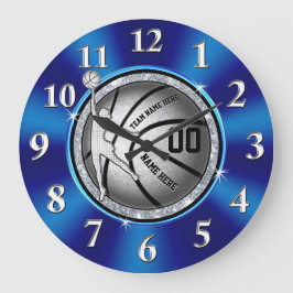 Girls blau, Silver Personalisiert Basketball Clock Große Wanduhr