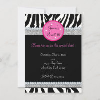 Girls Bling Sparkle Zebra Print Party Einladung