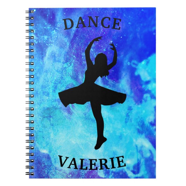 Girls Blue Galaxy Dance Notebook mit Namen Notizblock (Vorderseite)