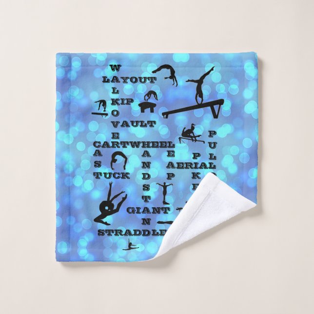 Girls Blue Gymnastics Crosswords Wash Tuch Handtuc (Waschlappen)