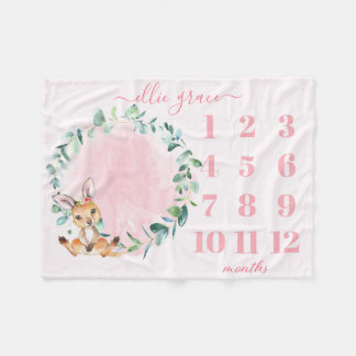 Girls Blush Pink Baby Kangaroo Milestone Schuppenf Fleecedecke