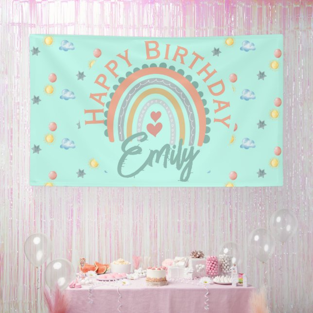 Girl's Boho Rainbow Dreams Minzgrün Banner (Party)