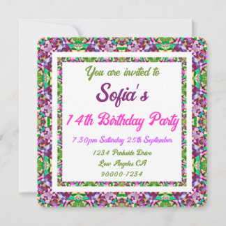 Girl's Bold Fall Green Autumn Pink Birthday Einladung