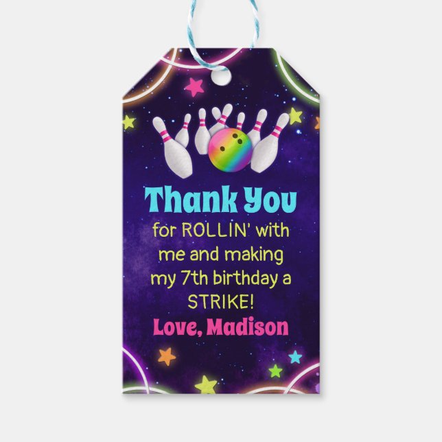 Girls Bowling Birthday Party Liebesmarken Geschenkanhänger (Vorderseite)