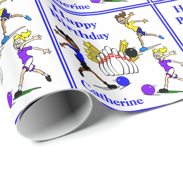 Girls Bowling Personalisiert Geburtstagsgeschenk Geschenkpapier (Rolleneckpunkt)