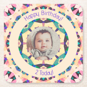 Girls Boys Happy Birthday Star Custom Age Foto Rechteckiger Pappuntersetzer