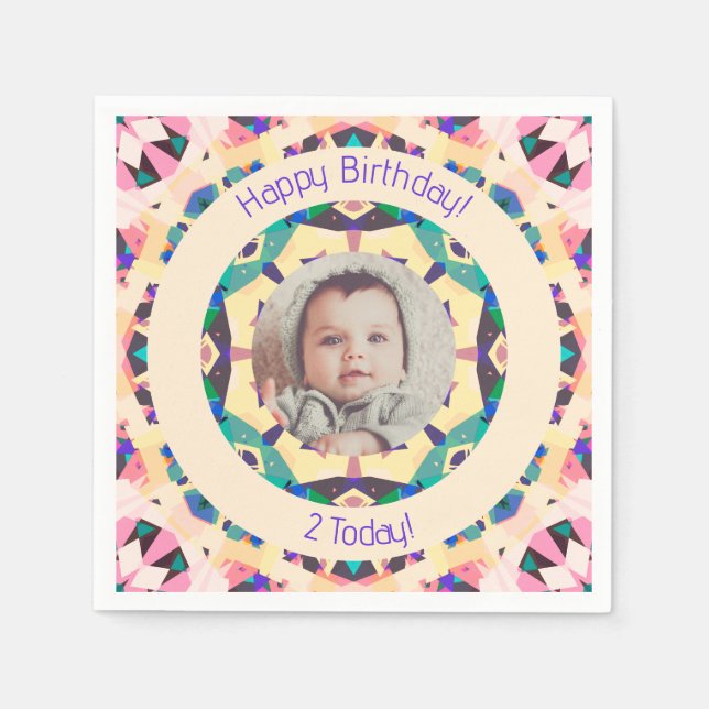 Girls Boys Happy Birthday Star Custom Age Foto Serviette (Vorderseite)