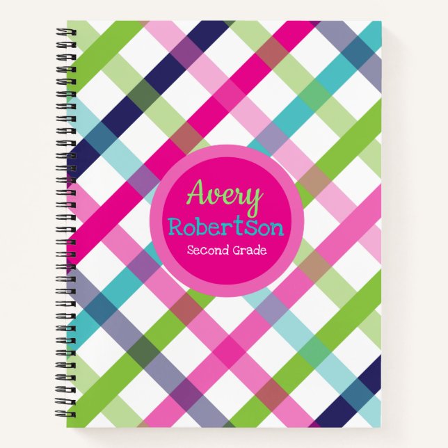 Girl's Bright Preppy Kariert Spiral Notizbuch (Vorderseite)