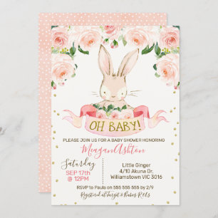 Girls Bunny Rabbit Babydusche Einladung