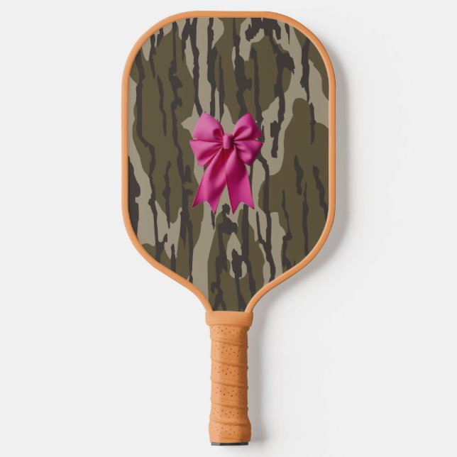 Girls Camouflage Pink Ribbon Bow Bottomland Camouf Pickleball Schläger (Vorderseite)