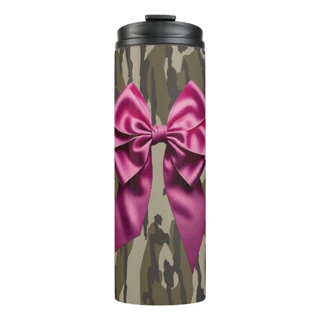 Girls Camouflage Pink Ribbon Bow Bottomland Camouf Thermosbecher (Vorderseite)