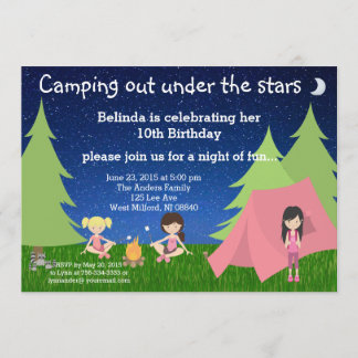 Girls Camping Geburtstagseinladung Einladung