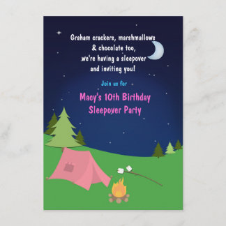 Girls Camping Sleepover Geburtstagsparty Einladung