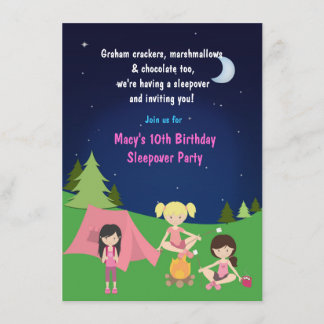 Girls Camping Sleepover Geburtstagsparty Einladung