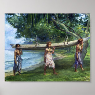 'Girls Carry a Canoe' - John La Farge Print Poster