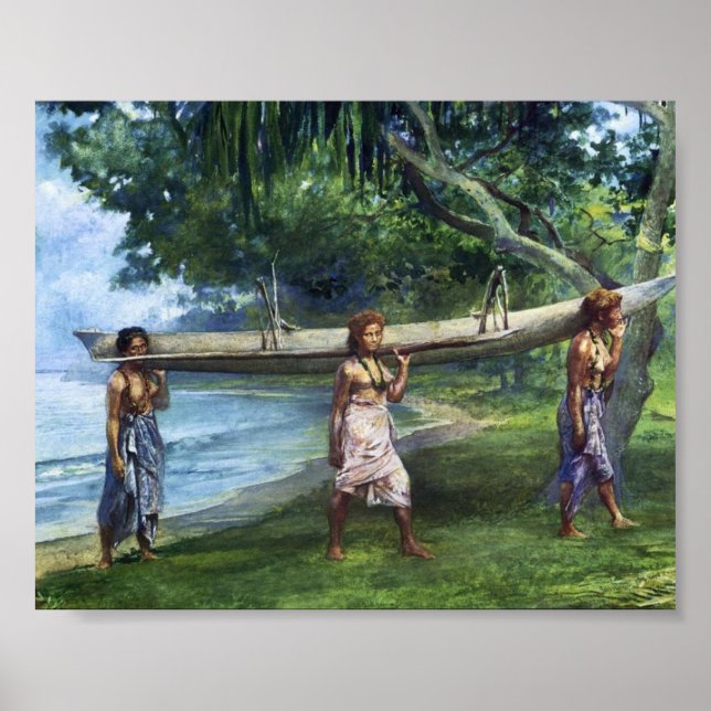 'Girls Carry a Canoe' - John La Farge Print Poster (Vorne)