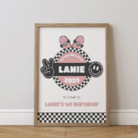Girls' Checkered Skateboard Groovy Hippie Birthday