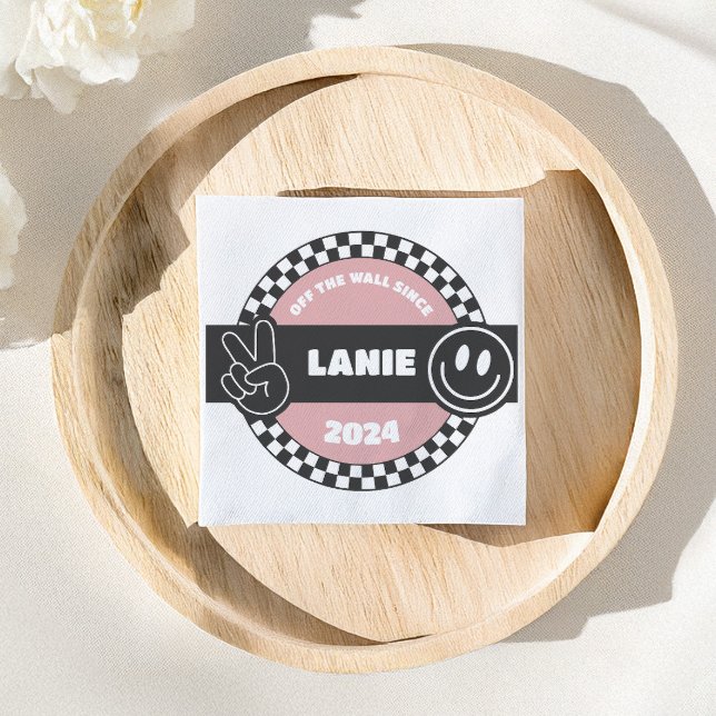 Girls' Checkered Skateboard Groovy Krass Geburtsta Serviette (Von Creator hochgeladen)