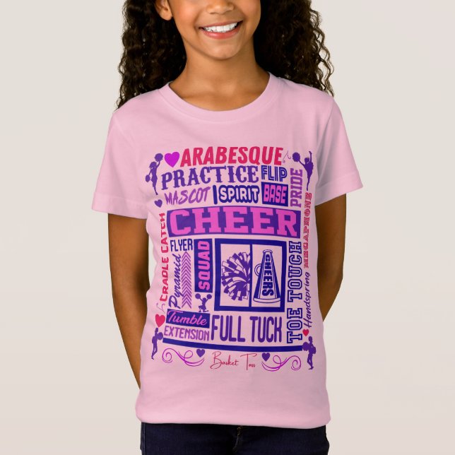 Girls Cheerleader Lila Typografy T - Shirt (Vorderseite)