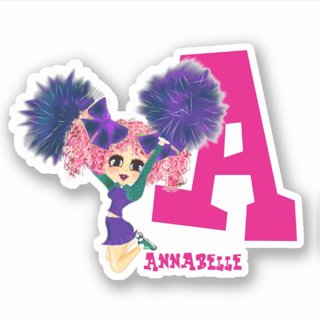 Girls CHEERLEADER Personalisiert als Monogramm Aufkleber (Vorderseite)