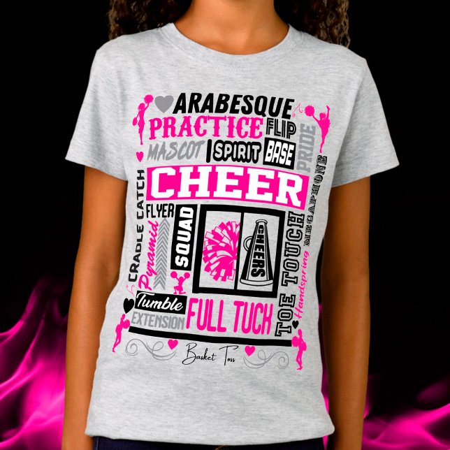 Girls Cheerleader Typografie in Black and Pink T- T-Shirt (Von Creator hochgeladen)