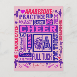 Girls Cheerleading Lila Typografie Postkarte
