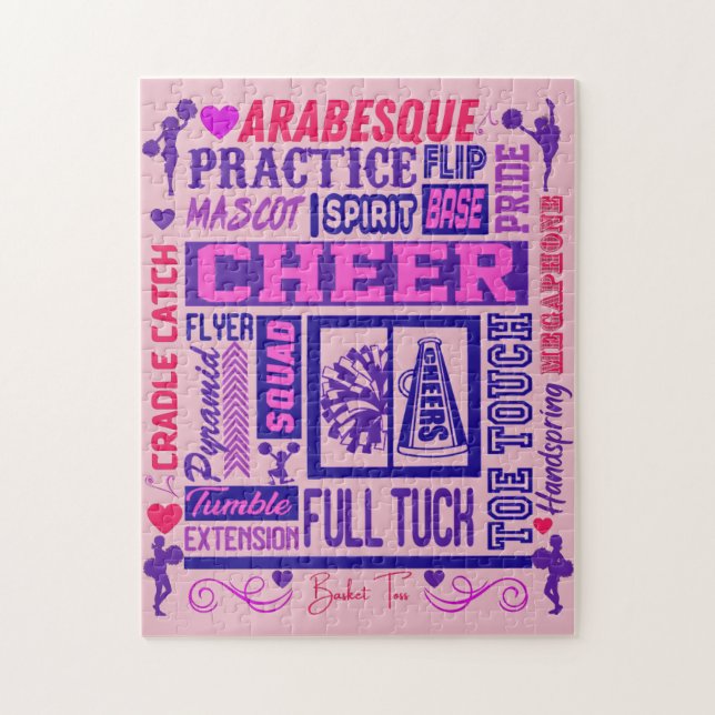 Girls Cheerleading Lila Typografie Puzzle (Vertikal)