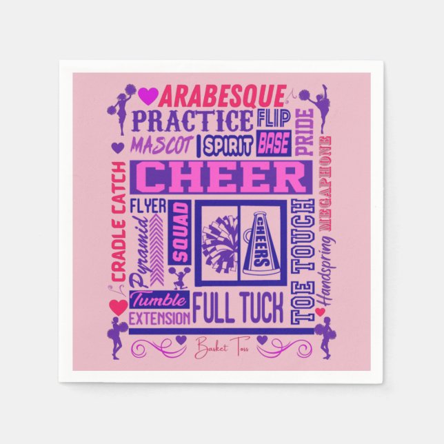 Girls Cheerleading Pink und Lila Word Art Serviette (Vorderseite)