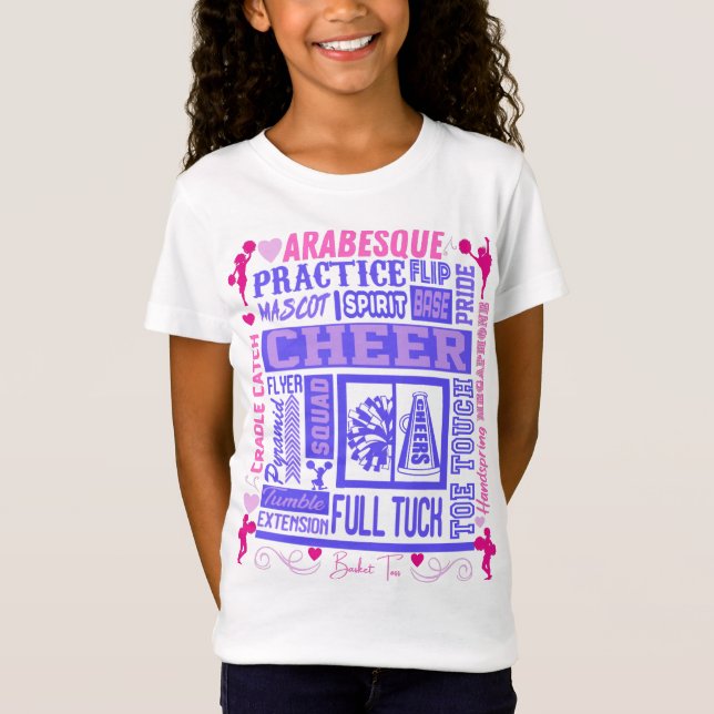 Girls Cheerleading Typografy in Pink und Lila T T-Shirt (Vorderseite)
