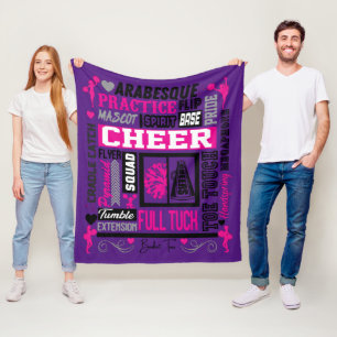 Girls Cheerleading Word Art in Black Pink Lila Fleecedecke