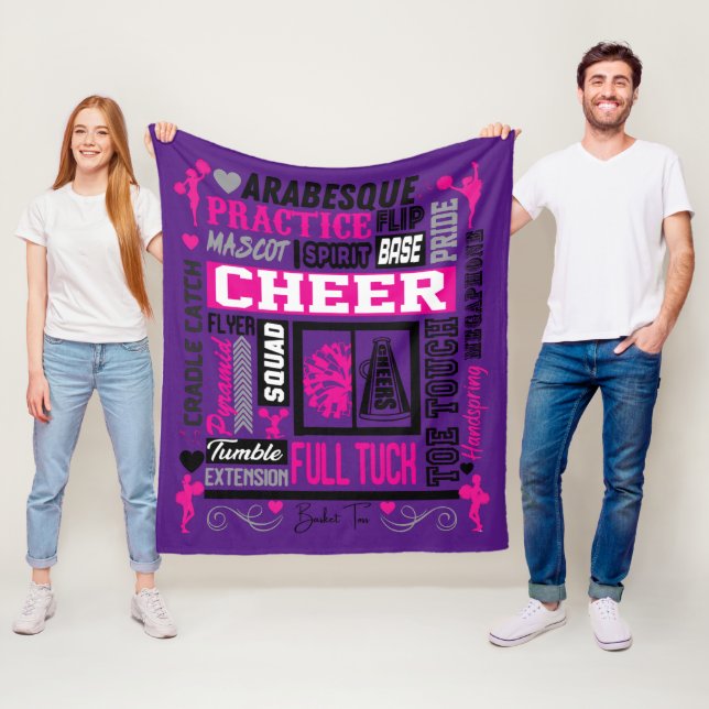 Girls Cheerleading Word Art in Black Pink Lila Fleecedecke (Beispiel)
